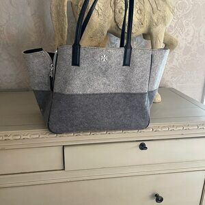 Gray and Black Tory Burch dog pet  Bag purse carrier